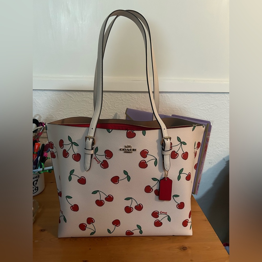 Coach Mollie Tote with Cherry Heart Print on Canvas HTF - Picture 1 of 16